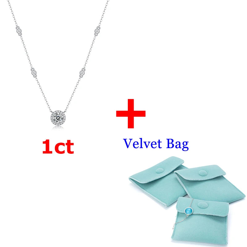 Real Moissanite Pendant Necklaces 925 Sterling Silver Chain Necklace Wedding