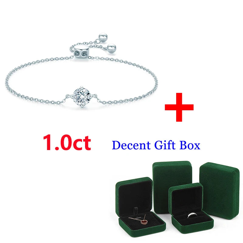 1CT Moissanite Bracelet 925 Sterling Silver Chain Charms For Women