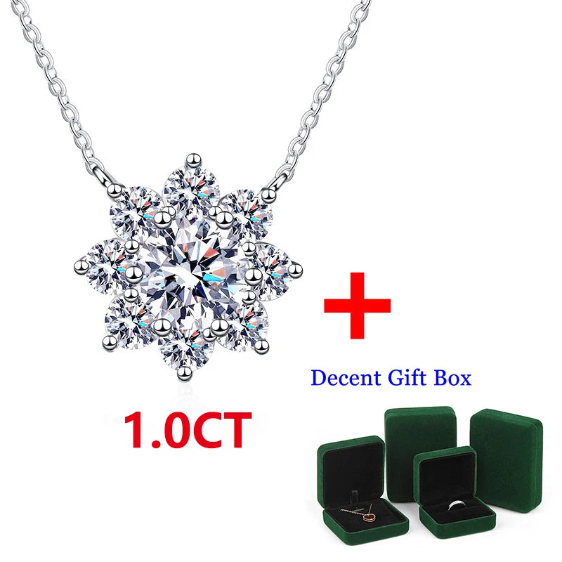 1ct Moissanite Pendant Sunflower Necklace S925 Silver Plated