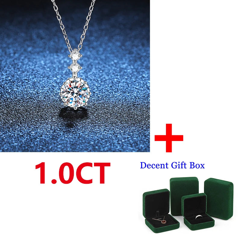 1ct S925 Silver Moissanite Necklace Six Claw Inlaid Clavicle Chain D