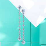 D Moissanite Tassel Stud Earrings S925 Sterling Silver Plate Fine Jewelry