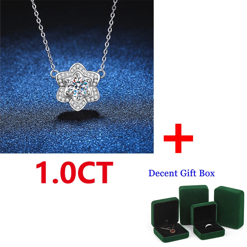 D Moissanite 925 Silver Necklace Camellia Pendant Ladies High Jewelry