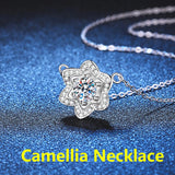 D Moissanite 925 Silver Necklace Camellia Pendant Ladies High Jewelry