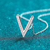 Sterling Silver V Letter Moissanite Necklace