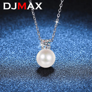 Sterling Silver Moissanite Necklace with Pearl Pendant for Women