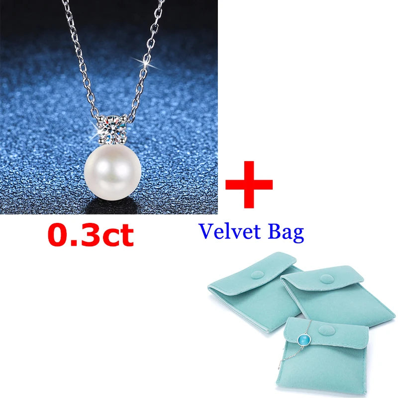 Sterling Silver Moissanite Necklace with Pearl Pendant for Women
