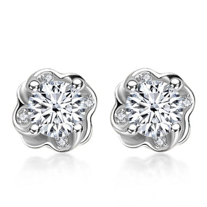Moissanite D Stud Earrings 14K Plated Silver 4 Prong Diamond Earring Women