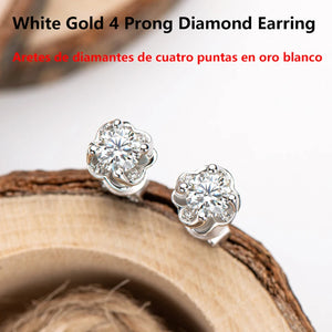 Moissanite D Stud Earrings 14K Plated Silver 4 Prong Diamond Earring Women