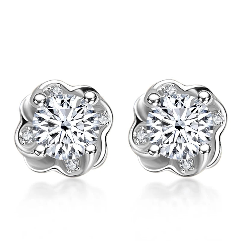 Moissanite D Stud Earrings 14K Plated Silver 4 Prong Diamond Earring Women