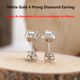 Moissanite D Stud Earrings 14K Plated Silver 4 Prong Diamond Earring Women