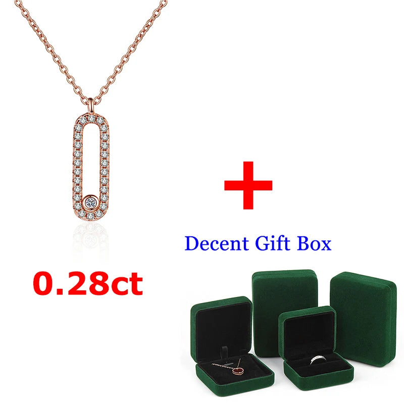 Moissanite Necklace 18K Rose Plated Silver Paper Clip Pendant Chain