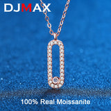 Moissanite Necklace 18K Rose Plated Silver Paper Clip Pendant Chain