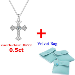 925 Silver Necklace Cross 0.5ct Moissanite Pendant