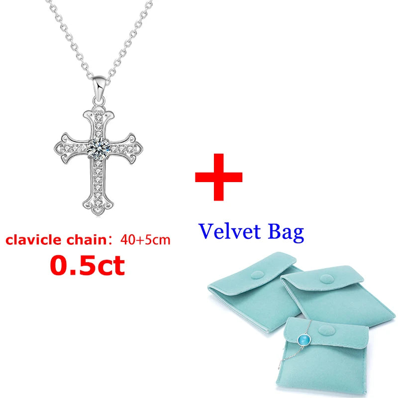 925 Silver Necklace Cross 0.5ct Moissanite Pendant