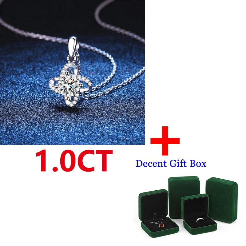 S925 Silver 1CT Moissanite Necklace Clover Pendant