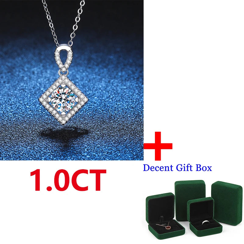 S925 Sterling Silver Geometric Square Moissanite Necklace