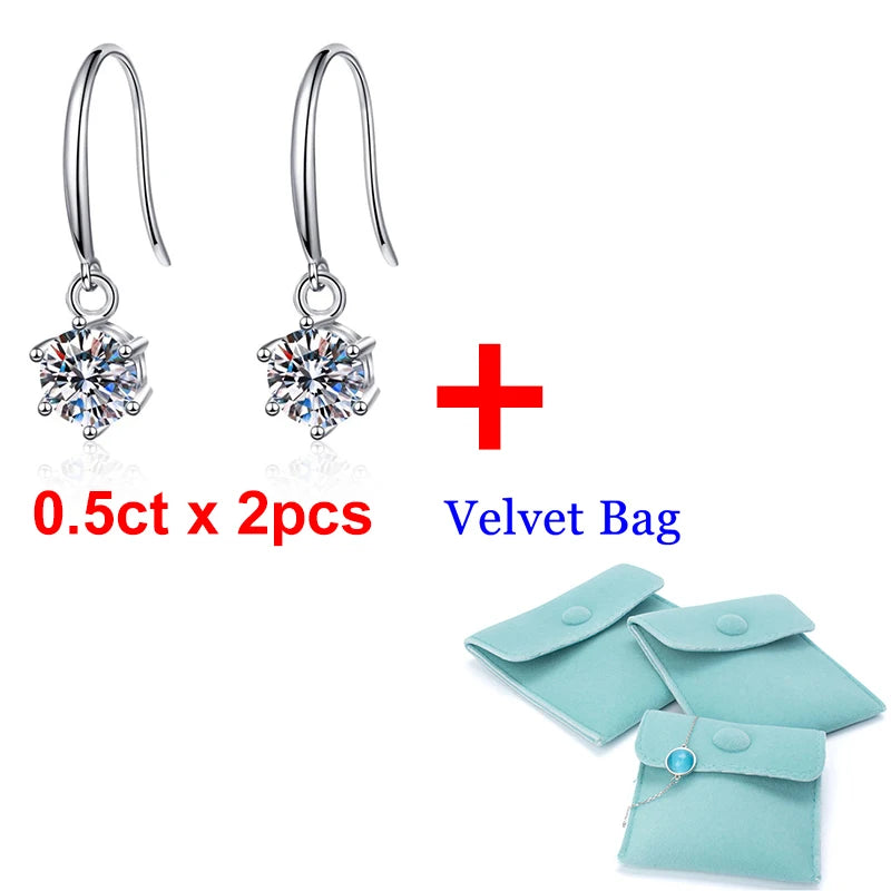Lab Diamond Drop Earring Round Cut Moissanite Ear Hook D Certificated