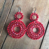 Red Crystal Big Round Earrings Women Boho Jewelry