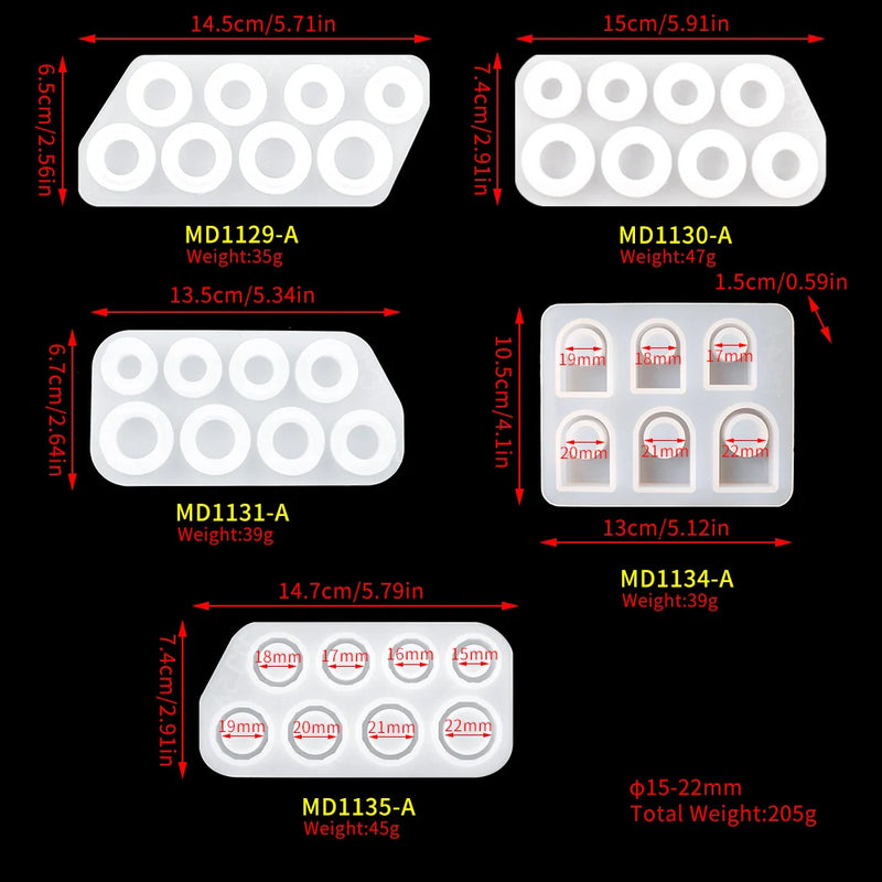 5pcs Resin Ring Mold Set for DIY Jewelry Making Epoxy Mould