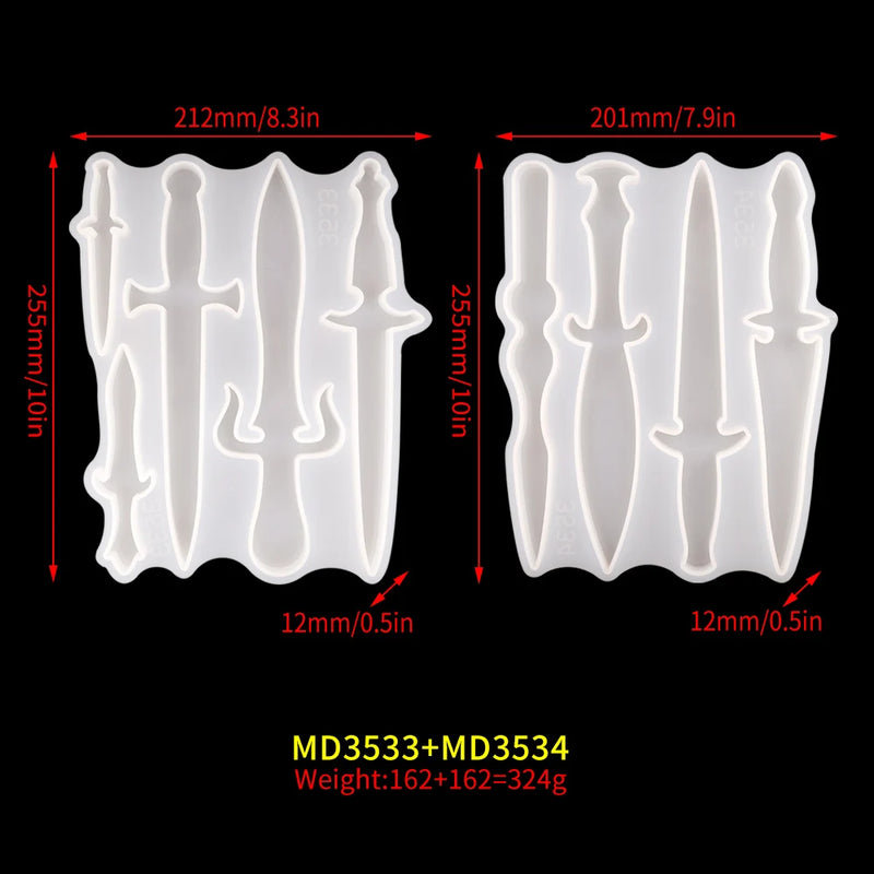 2Pcs Dagger Resin Silicone Mould for Epoxy Art Supply
