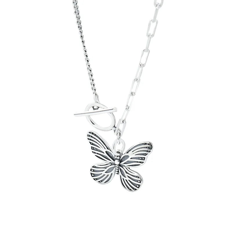 Silver Flying Butterfly Short Necklace for Women