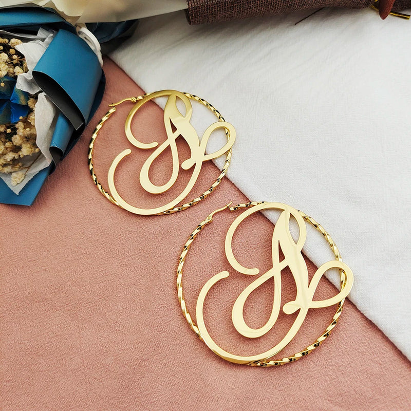 DODOAI 75MM Custom Name Big Hoop Earrings Stainless Steel Statement Words