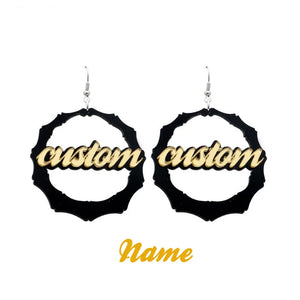 Customizable Bamboo Hoop Earrings with Name, Statement Words
