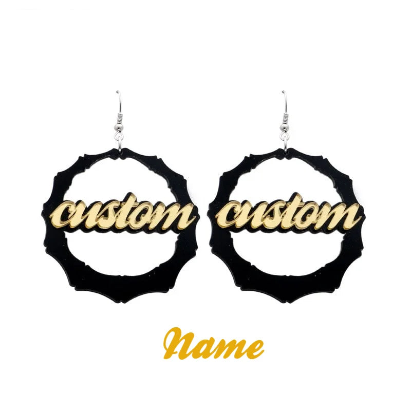 Customizable Bamboo Hoop Earrings with Name, Statement Words