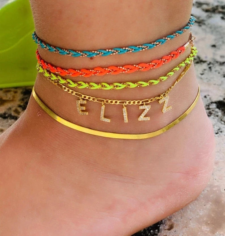 DODOAI Diamond Zircon Letter Anklet - Personalized Link Chain Anklet for Women