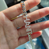 DODOAI Name Bracelet Crystal 9mm Letters Bracelet Women Kids Cuban Chain