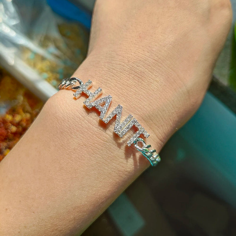 DODOAI Name Bracelet Crystal 9mm Letters Bracelet Women Kids Cuban Chain