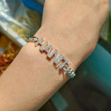 DODOAI Name Bracelet Crystal 9mm Letters Bracelet Women Kids Cuban Chain
