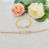 DODOAI Name Bracelet Crystal Letters Cuban Chain Heart Stone Birthday Gift
