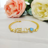 DODOAI Name Bracelet Crystal Letters Cuban Chain Heart Stone Birthday Gift