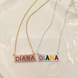 DODOAI Zircon Nameplate Necklace Colorful Necklace for Women