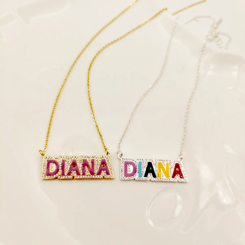 DODOAI Zircon Nameplate Necklace Colorful Necklace for Women