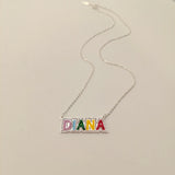 DODOAI Zircon Nameplate Necklace Colorful Necklace for Women