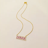 DODOAI Zircon Nameplate Necklace Colorful Necklace for Women