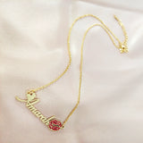 DODOAI Stainless Steel Name Necklace With Kiss Red Lips