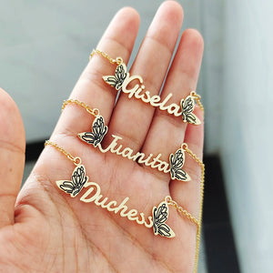 DODOAI Butterfly Name Necklace Engraved Choker Personalized Letter Jewelry