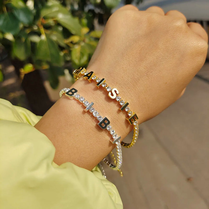 DODOAI Tennis Chain Personalized Name Bracelet Women Jewelry