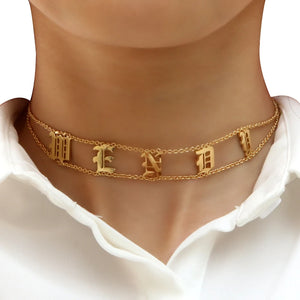 DODOAI Old English Choker Nameplate Necklace Personalized Jewelry