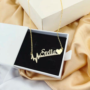 DODOAI Personalized Name Necklace with Crystal Pendant and Heartbeat Heart