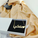 DODOAI Personalized Name Necklace with Crystal Pendant and Heartbeat Heart