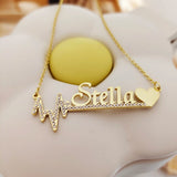 DODOAI Personalized Name Necklace with Crystal Pendant and Heartbeat Heart
