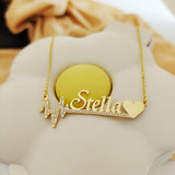 DODOAI Personalized Name Necklace with Crystal Pendant and Heartbeat Heart