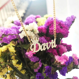 DODOAI Stainless Steel Name Necklace With Crown Women Name Necklaces...