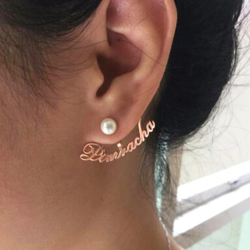 DODOAI Zircon Name Earrings CZ Curved Stud Earrings For Women
