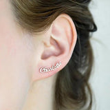 DODOAI Zircon Name Earrings CZ Curved Stud Earrings For Women