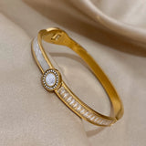 316L Stainless Steel Shell Zircon Bangle Bracelet for Women